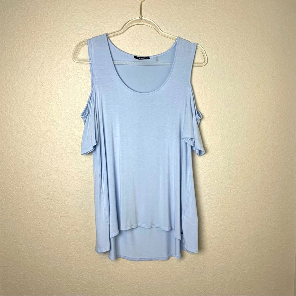 TAHARI Light Blue Cold Shoulder Hi-Lo Top Size L